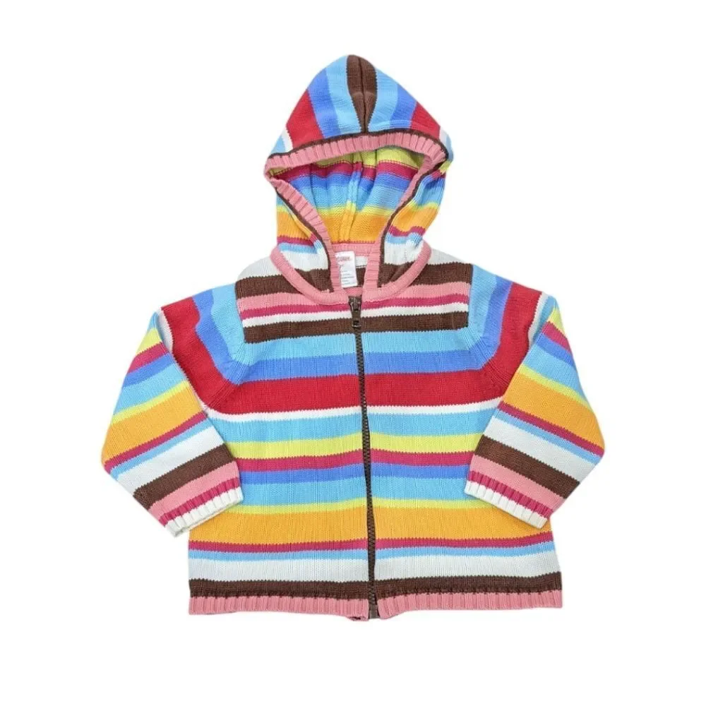 Gymboree Colorful Striped Cardigan Zipper Hooded Sweater Girls Size 2T